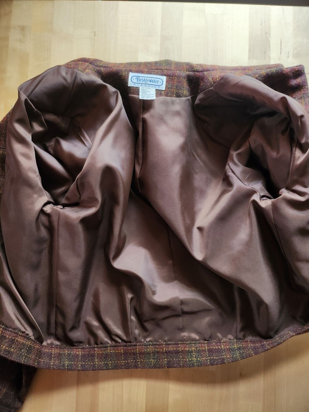 Vtg 100% Wool Autumn Leaves Brown Checked Plaid Tweed Bomber Jacket - Picture 6 of 11